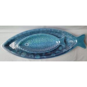 Opalhouse Fish Melamine Nesting Platters Set Of 2 Coastal Tropical Blue Plates